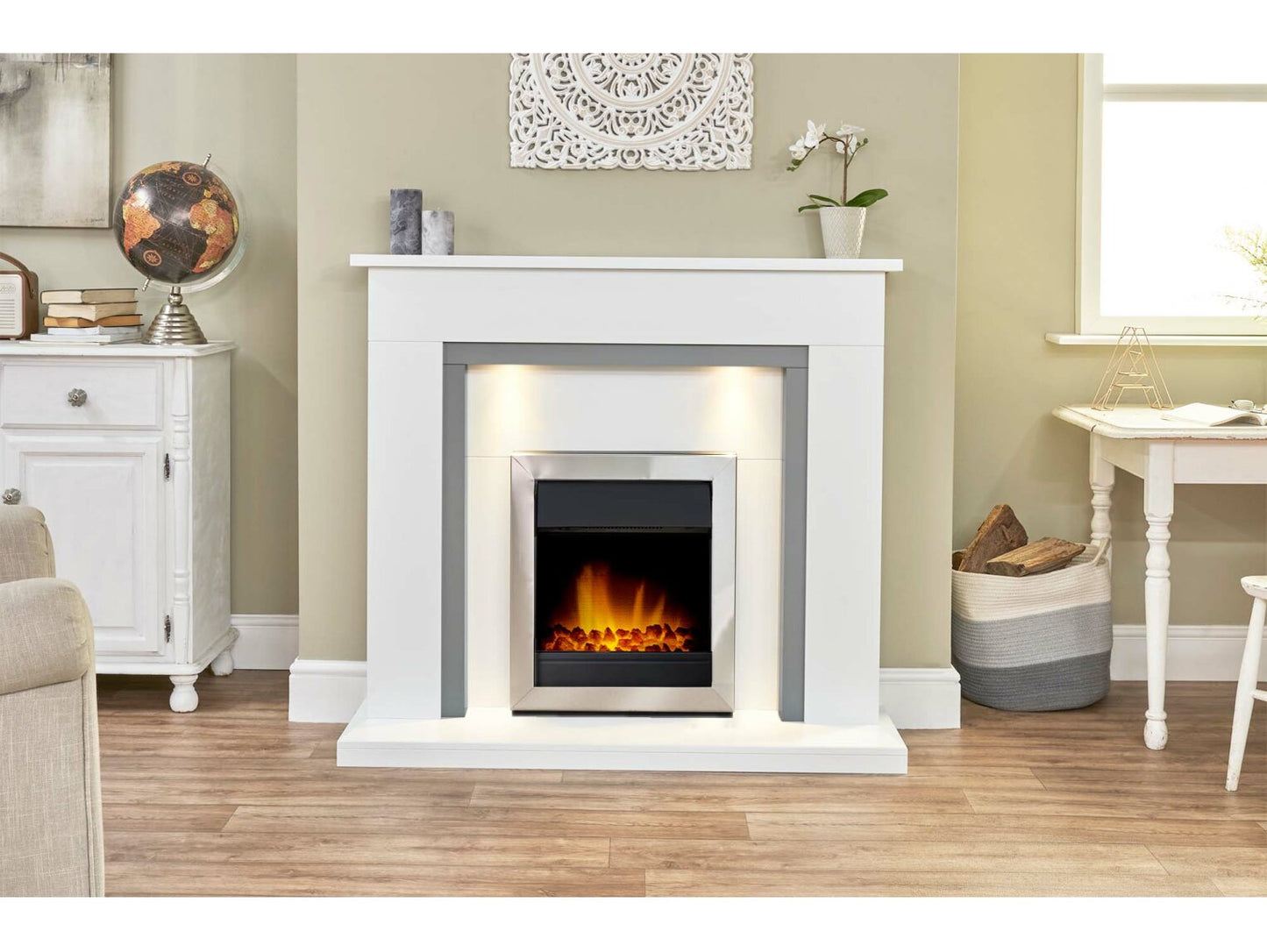 Ambient Glow Hillton - Electric Fire - Brushed Steel