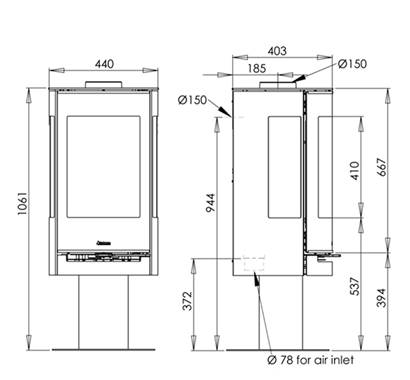 Aduro 22.3 Lux - 5.5kw Defra - Wood Burning Stove On Pedestal