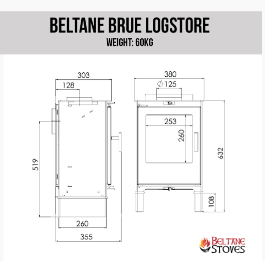 Beltane Brue With Log Store - 4Kw - Multi-Fuel Stove